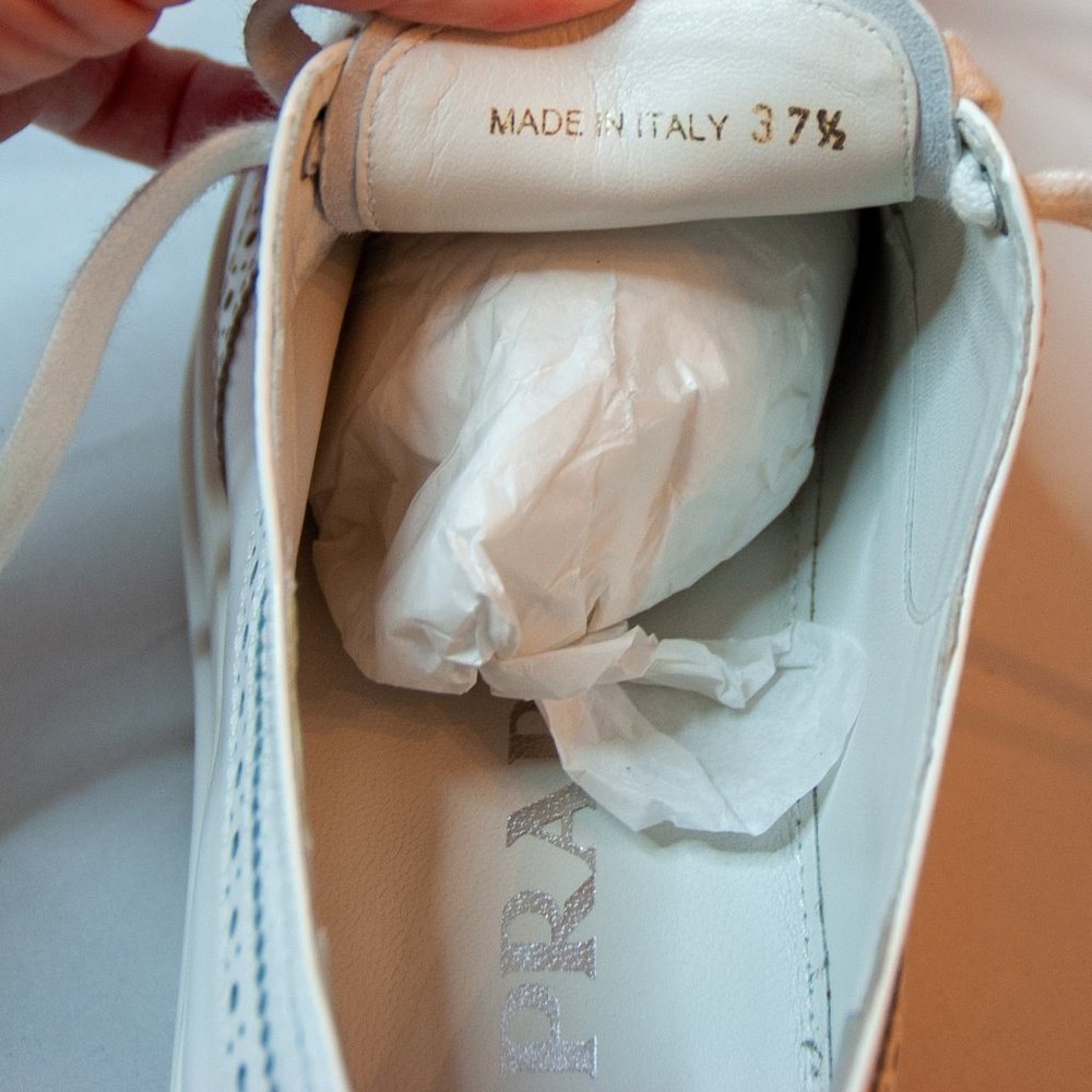 Prada White Leather Wingtip Oxfords - Picture 10 of 13